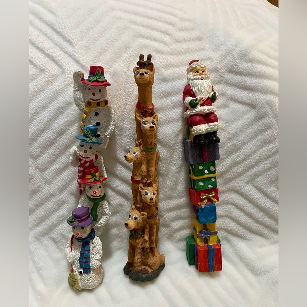Vintage Stacking Holiday Figures Set Of 3 Santa, Snowman, Reindeer